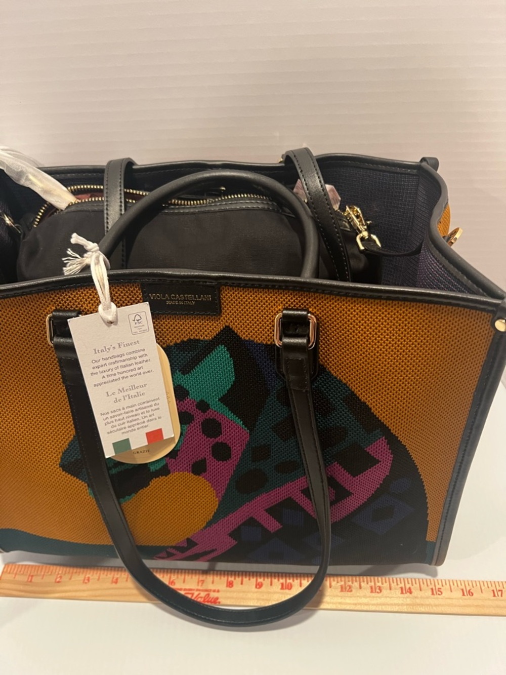 NWT Viola Castellani Atena Crochet Tote Bag Italian Leather Big Cat Leopard 🐆 - Picture 14 of 16